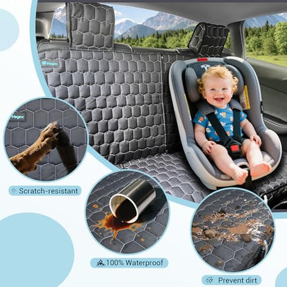 Meginc Dog Seat Covers for Tesla Model Y, Heavy Duty Bench Seat Cover with Headrest for Model Y, Non Slip Waterproof Back Seat Cover for Cars Armrest Compatible Car Seat Protector for Kids and Dogs - size: Bench-model Y