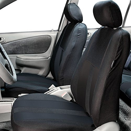 FH Group Striking Striped Car Seat Covers Full Set, Airbag and Split Ready with Carpet Floor Mats – Universal Fit for Cars Trucks & SUVs- Black