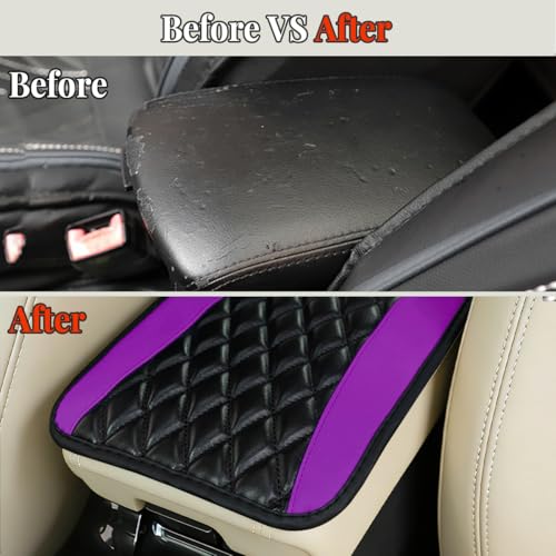 Car Accessories Set, 14.5-15" Leather Vehicle Steering Wheel Cover, Seat Belt Cushion, Gear Shift and Handbrake Cover, Center Console Protector, Universal for Truck SUV Van (Purple) - color: Purple