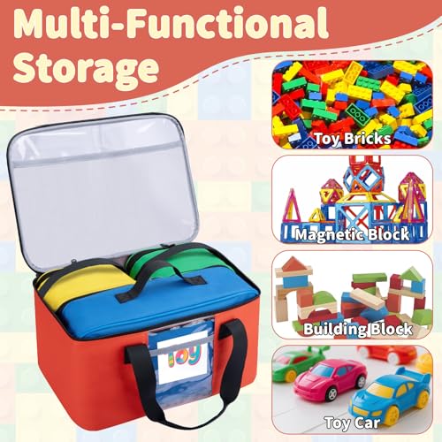 4 PCS Magnetic Tiles Storage Bag, Toy Storage Bags With Visual Top Flap, Label Pocket and Mesh Pockets Fit for LEGO, Building Blocks, Magnetic Tiles, Toy Cars - size: 4PCS(1 Large+1 Medium+2 Small）