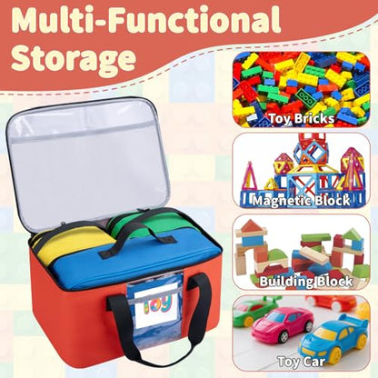 4 PCS Magnetic Tiles Storage Bag, Toy Storage Bags With Visual Top Flap, Label Pocket and Mesh Pockets Fit for LEGO, Building Blocks, Magnetic Tiles, Toy Cars - size: 4PCS(1 Large+1 Medium+2 Small）