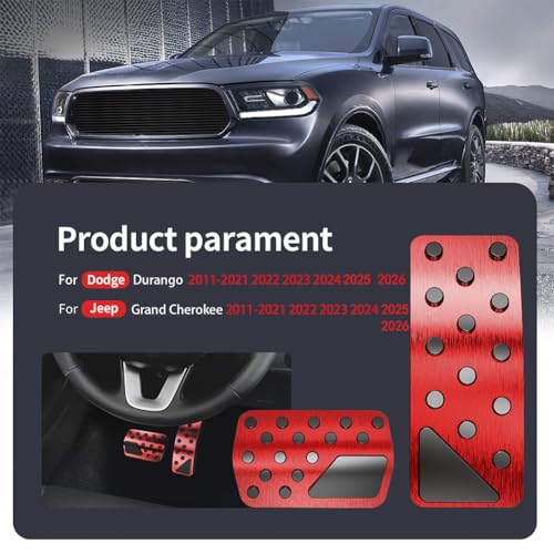 Car Pedal Cover for Jeep Grand Cherokee Dodge Durango 2011-2024 2025 2026 Aluminum Alloy No Drilling Aluminum Brake and Accelerator Pedal Covers 2PCS(Red) - color: Red