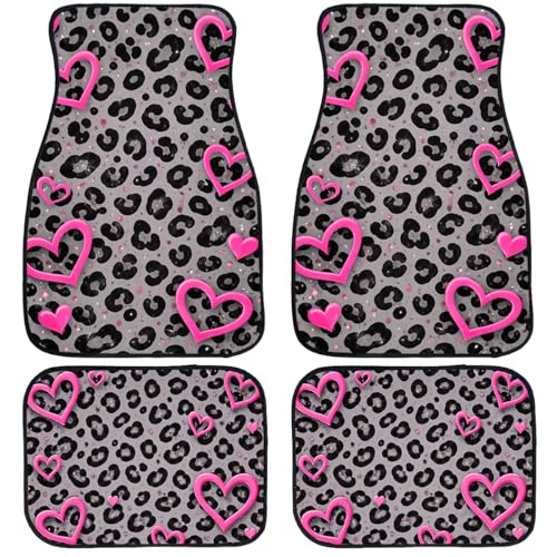 Heart Car Floor Mats Set of 4 Pink Leopard Glitter Cute Art Automotive Foot Mats Rugs Carpet for Car Non-Slip Auto Car Accessories Universal Fit for Car SUV Truck Van - color: Heart