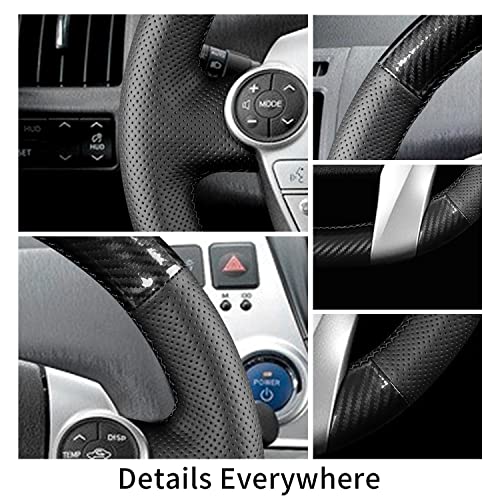 Hand-Stitch Steering Wheel Cover with Microfiber Leather & Carbon Fiber Leather Fit for Toyota Prius V 2012 2015/Prius C 2012 2015 2017/Prius 2010 2012/Prius Plus Prius Plug-in Hybrid 2013 - size: Carbon Fiber + Microfiber