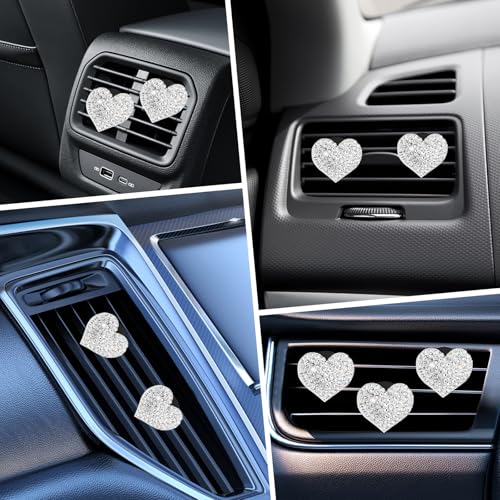 6PCS Bling Heart Car Vent Clips, Crystal Heart Air Freshener Vent Clips, Rhinestone Air Conditioning Outlet Clip, Universal Car Air-Conditioning Fresh Clip for Women, Heart-Decoration for All Vehicles