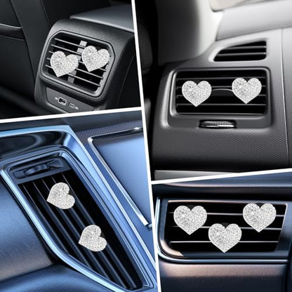 6PCS Bling Heart Car Vent Clips, Crystal Heart Air Freshener Vent Clips, Rhinestone Air Conditioning Outlet Clip, Universal Car Air-Conditioning Fresh Clip for Women, Heart-Decoration for All Vehicles