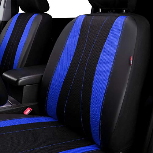 Flying Banner car seat Covers Full Set Faux Leather Air Mesh Breathable Man Lady Airbag Compatible Rear Bench Split 40/60 50/50 60/40 Truck Pick Up (Full Set - Low Back, Black Blue) - color: Black Blue