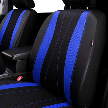 Flying Banner car seat Covers Full Set Faux Leather Air Mesh Breathable Man Lady Airbag Compatible Rear Bench Split 40/60 50/50 60/40 Truck Pick Up (Full Set - Low Back, Black Blue) - color: Black Blue