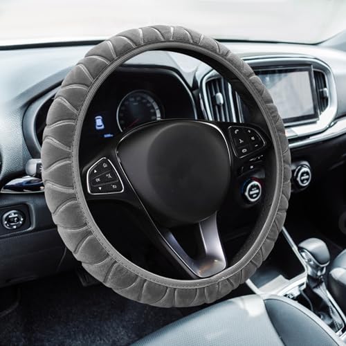 Fluffy Steering Wheel Cover, Car Wheel Cover, 15'' Soft Steering Wheel Protector, Elastic Long Microfiber Plush Steering Wheel Cover Interior Decoration Universal for Men Women Girls - color: Grey