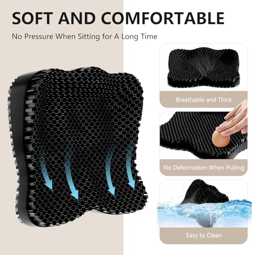 Enlarged Gel Seat Cushion 19in Super Large Thick, Gel Cushion Seat for Pressure Relief for Long Siiting, Coccyx Sciatica Pain Relief, Egg Cushion Chair Pads for Wheelchair Car Office Chair - color: Black, size: X-Large