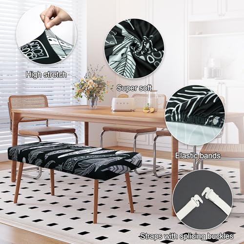 Stretch Bench Covers, Bench Seat Covers, Bench Cushions Covers, Printed Bench Seat Protector, Washable Bench Slipcover, Rectangle Bench Covers for Dining Room, Living Room, Kitchen(Feather) - color: Feather