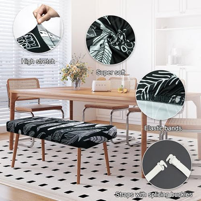 Stretch Bench Covers, Bench Seat Covers, Bench Cushions Covers, Printed Bench Seat Protector, Washable Bench Slipcover, Rectangle Bench Covers for Dining Room, Living Room, Kitchen(Feather) - color: Feather
