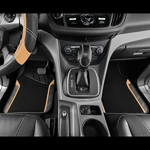 CAR PASS Microfiber Steering Wheel Cover and Waterproof Car Floor Mats,Leather Universal Car Combo Fit for 95% Truck,SUV,Cars,14.5-15inch Sporty Anti-Slip Safety Comfortable Design(Black and Beige) - color: Black＆Beige