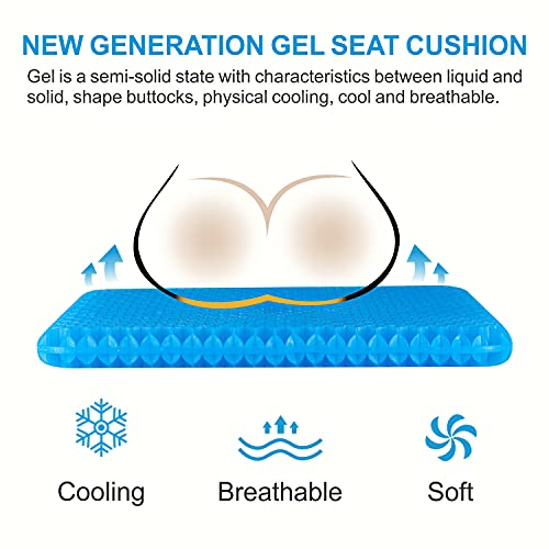 Gel Seat Cushion, Chair Cushions with Non-Slip Cover, Breathable Honeycomb Car Seat Cushion for Pressure Relief Back Pain, Home Wheelchair Office Chair Cushion (16x14x1.6 inch)