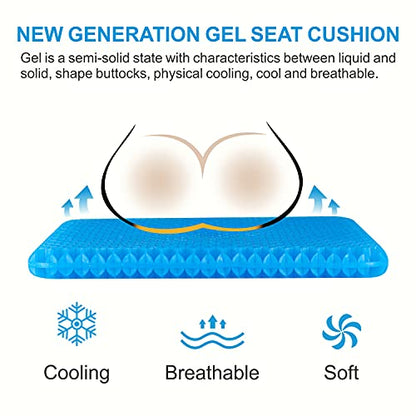 Gel Seat Cushion, Chair Cushions with Non-Slip Cover, Breathable Honeycomb Car Seat Cushion for Pressure Relief Back Pain, Home Wheelchair Office Chair Cushion (16x14x1.6 inch)