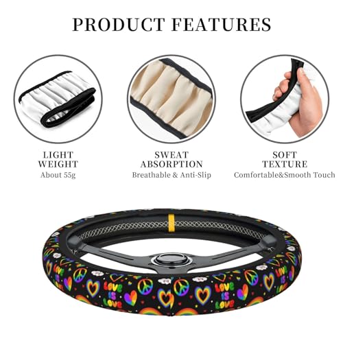 LGBTQ Pride Rainbow Heart Steering Wheel Cover for Women Elastic Rubber Steering Wheel Universal 15 Inch Fit for Cars, Auto, SUVs - color: LGBTQ Pride Rainbow Heart