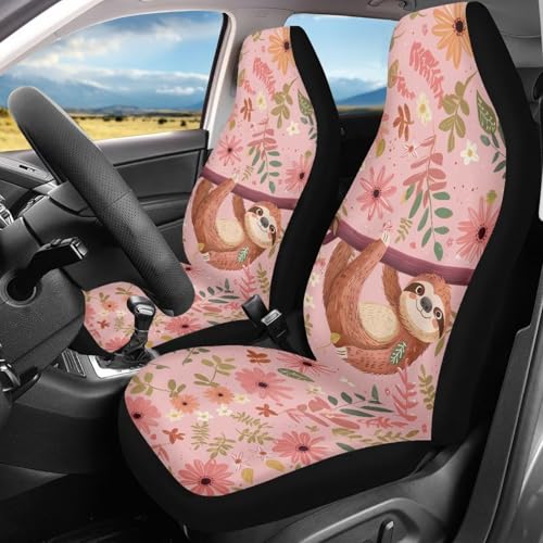 Cute Sloth Car Seat Cover Set of 2, Music Note Design Auto Accessories for Men Women, Soft Automotive Protective Interior Universal - color: Cute Sloth 86