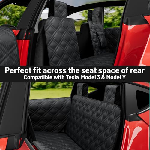 Dog Car Seat Cover For Back Seat Compatible With Tesla Model Y/3 - Pet Travel Hammock For Suv - Pets Backseat Covers For Car Seats -Waterproof Cars Seat Extender Protector Dogs with Headrest Protector