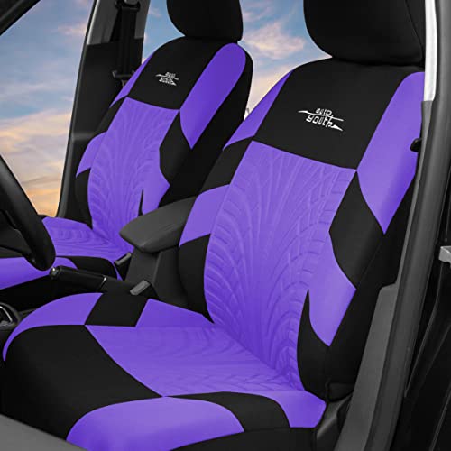 AUTOYOUTH Purple Seat Covers Front Seats Only, 3D Tyre Embossed Breathable Bucket Covers, Airbag Compatible, Quick Setup Universal Fit for Sedan, SUV, Truck, Van - color: Purple, size: Front Seats Only (4 pieces)