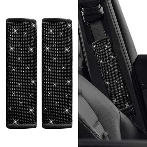 2PCS Bling Seat Belt Covers, Seat Belt Cover Pad, Car Seatbelt Shoulder Pads with Rhinestone, Auto Accessories Comfortable Automotive Neck Shoulder Mat Cushion for Car Truck SUV (Black) - color: Black