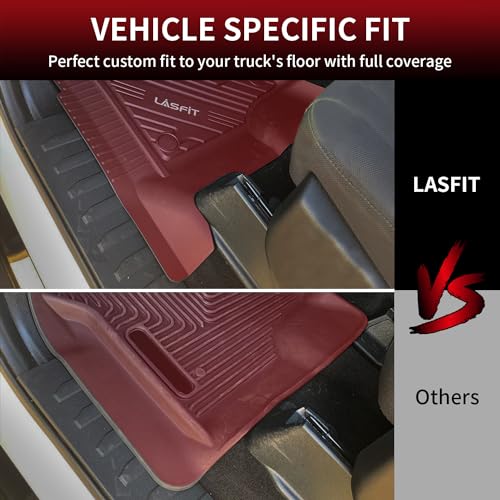 LASFIT Floor Mats for Ford F-150 2021-2026 | F150 Lightning 2022-2025 SuperCrew (Rear w/Fold Flat Storage) Carpet Floor All Weather Car Liners TPE Truck Mats - 1st and 2nd Row, 3pcs Black - style: 1) F-150 SuperCrew| 21-26 | 2Rows w/ Fold Storage