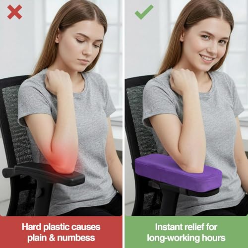 Smiry Ergonomic Office Chair Armrest Pads, Memory Foam Arm Rest Covers, Non-Slip Armrest Cushion with Adjustable Buckles and Straps, Elbow Relief for Desk, Gaming & Wheelchair (Purple, Set of 2) - color: Purple