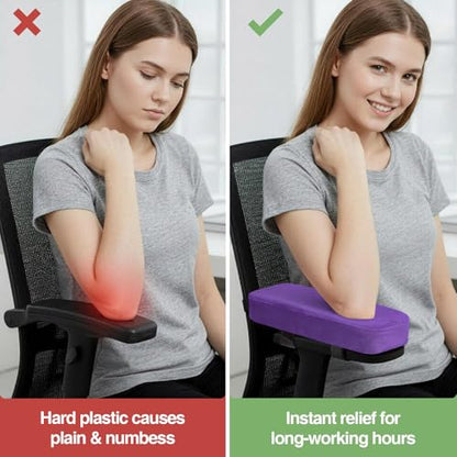 Smiry Ergonomic Office Chair Armrest Pads, Memory Foam Arm Rest Covers, Non-Slip Armrest Cushion with Adjustable Buckles and Straps, Elbow Relief for Desk, Gaming & Wheelchair (Purple, Set of 2) - color: Purple