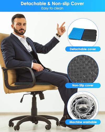 WISIMMALL Gel Seat Cushion, Portable Travel Cushion for Long Sitting, Thick & Foldable, 14.5" x 10.5" Large Size Chair Seat Cushion for Office Chair Car Wheelchair, Relief Sciatica Coccyx Pain