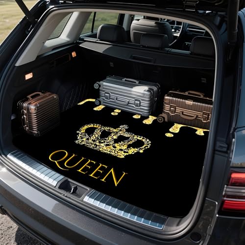 Universal Car Trunk Mat 29" x 39", Yellow Queen Crown All Weather Trunk Protection Cargo Liner, Durable Cargo Mat Rear Trunk Liner, Stylish Vehicle Interior Accessories Suitable for Most Car Models - color: Queen Crown