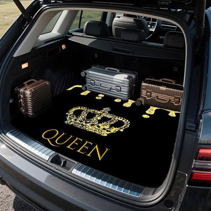 Universal Car Trunk Mat 29" x 39", Yellow Queen Crown All Weather Trunk Protection Cargo Liner, Durable Cargo Mat Rear Trunk Liner, Stylish Vehicle Interior Accessories Suitable for Most Car Models - color: Queen Crown