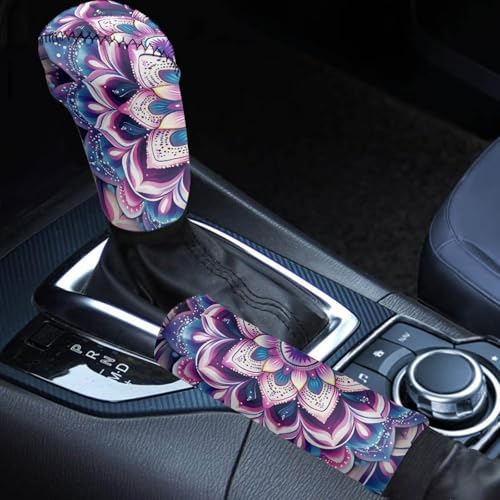 Bulopur Car Shifter Gear Hand Brake Trim Cover Set for Most Cars Van SUV Sedan Truck Auto Accessories - color: Boho Mandala Flower