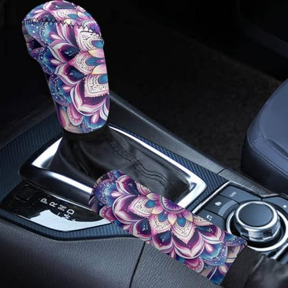 Bulopur Car Shifter Gear Hand Brake Trim Cover Set for Most Cars Van SUV Sedan Truck Auto Accessories - color: Boho Mandala Flower