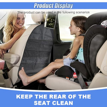 2PCS Kick Mat Back Seat Protector, Waterproof Car Backseat Cover for Kids with 2 Storage Mesh Pockets, Universal Vehicle Seat Back Organizer Protect from Dirt and Mud