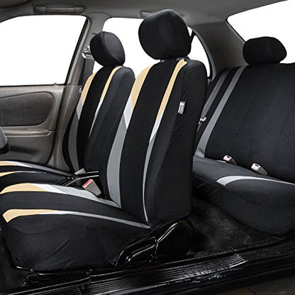 FH Group Premium Modernistic Flat Cloth Car Seat Covers – Universal Fit, Washable Seat Covers for SUV Sedan Van, Beige, Full Set - color: Beige, size: Full Set