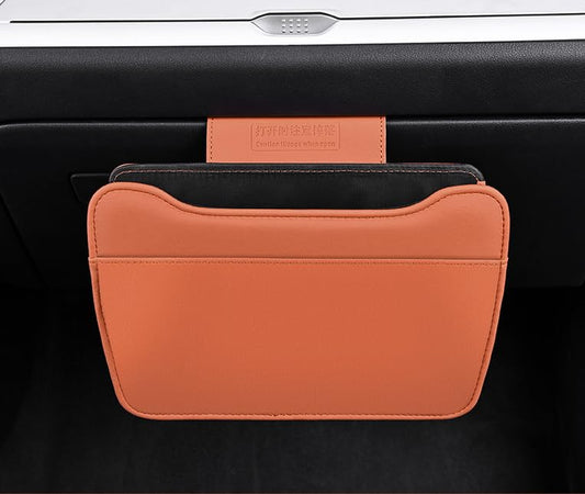 Car Leather Trash Can for Glove Box, Hanging Garbage Bin，Waterproof Foldable Stroage Organizer for Car, Multipurpose Interior Accessories for SUV Truck RV Camping (Orange Glove Box) - color: orange Glove box