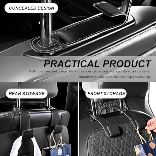 2 PCS Car Seat Headrest Hooks, Microfiber Leather Hanger Holder Hook for Hanging Purse and Bag, Universal Vehicle Back Seat Organizer Hook for Grocery Bag Handbag Coat (Black)