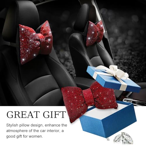 Yourkar Bling Car Seat Neck Pillow, Soft Bling Bowknot Headrest Neck Support Rest Cushion, Neck Relax Head Rest Auto Pillow with Crystal Rhinestone for Women, Car Accessories (Red) - color: Red