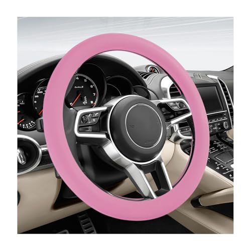 DXNQ Car Steering Wheel Cover, 13 to 14.17 inches Anti-Slip Silicone Steering Wheel Protector, Soft Flexible Shock-Absorbent Steering Wheel Protective Cover for Most Car Models (Pink) - color: Pink