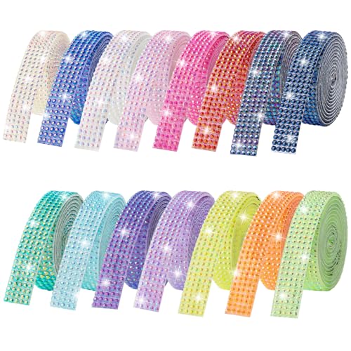 15-Yard Bedazzling Strips, 5-Rows 15-Roll Rhinestone Ribbon Self Adhesive, 15 Colors Bedazzling Kit, Rhinestones for Crafting, Rhinestone Strips for DIY Craft, 0.45inch Width - color: 5 Rows 15 Colors-4