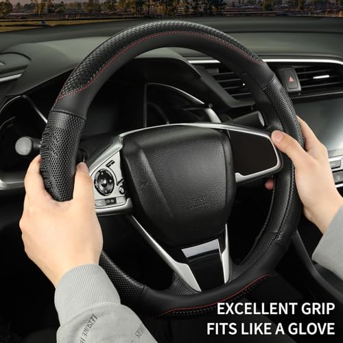 D Shaped Steering Wheel Cover Great Grip with 3D Honeycomb Hole, Anti-Slip Sporty Design, Universal 15 inch(All Black) - color: All Black, size: D Shaped-Middle[14.5''-15'']