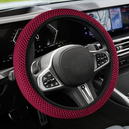 Elastic Stretch Steering Wheel Cover, Steering Wheel Cover, 15" Breathable Auto Steering Wheel Protector, Universal Car Accessories Comfortable Non-Slip Vehicle Steering Wheel Covers for Women Men - color: Wine Red