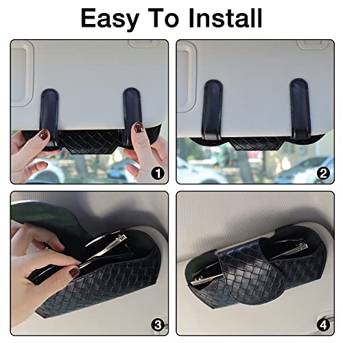 KINIVA Sunglasses Holder for Visor - Leather Glasses Case with Clips for All Car Models (Black) - color: 09 Black