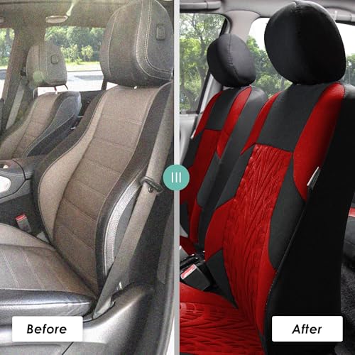 FH Group Three Row Set 7 Seater Red Travel Master Car Seat Covers, Airbag and Split Rear Car Seat Cover Universal Fit Interior Accessories for Cars Trucks & SUV Automotive Seat Covers - color: Red