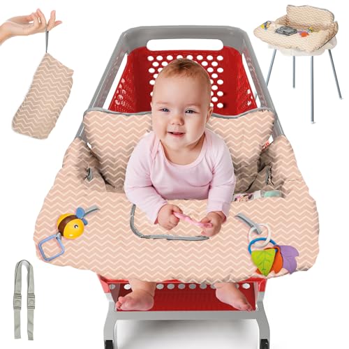 PILLANI Shopping Cart Seat for Baby, High Chair Cover for Restaurant Seat - Grocery Cart Cover for Baby Girl and Boy, Comfortable Cotton Buggy Covers for Babies - Padded Baby Shopping Cart Seat -Beige - color: Beige Arrow