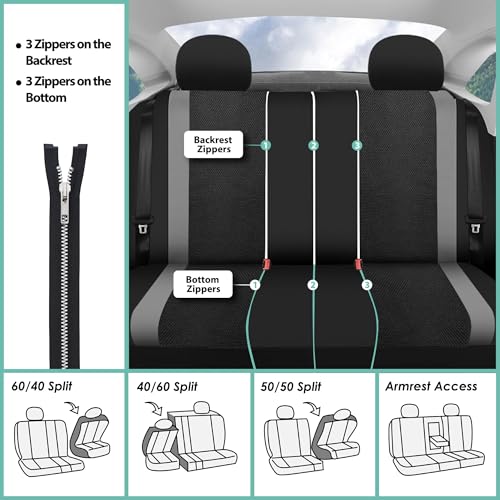 FH Group Car Seat Covers Combo Sports Full Set Gray Accessories Van Seat Covers, Airbag and Split Rear Car Seat Cover Universal Fit Interior Car Seat Protector Trucks SUV Car Automotive Seat Covers