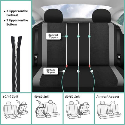FH Group Car Seat Covers Combo Sports Full Set Gray Accessories Van Seat Covers, Airbag and Split Rear Car Seat Cover Universal Fit Interior Car Seat Protector Trucks SUV Car Automotive Seat Covers