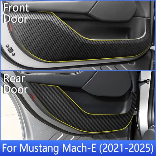 Car Door Anti Kick Pad for Ford Mustang Mach-E 2021 2022 2023 2024 2025 Mach E Accessories Carbon Fiber Style Leather Sticker Door Sill Protector Cover Edge Guard Side Mat Interior Dirty