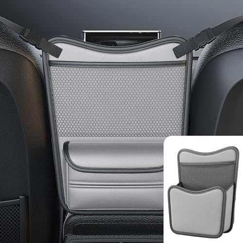 Car Console Organizer Storage Between Seats, Seat Storage Large Capacity in Between Car Seat Catcher, Hanging Leather Purse Holder Bag for Middle Console Armrest Auto Accessories for Women(Gray) - color: Gray