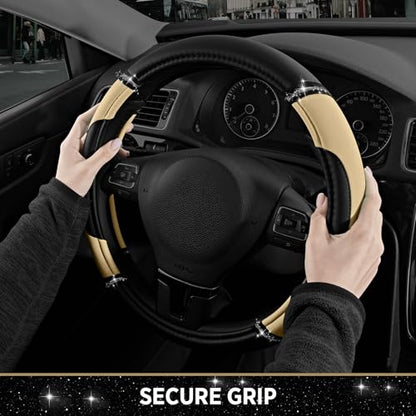 Road Comforts Leather Steering Wheel Cover - Made with PVC Leather - Anti-Slip, Universal Fit 14 1/2 inches to 15 inches - Beige - color: Beige