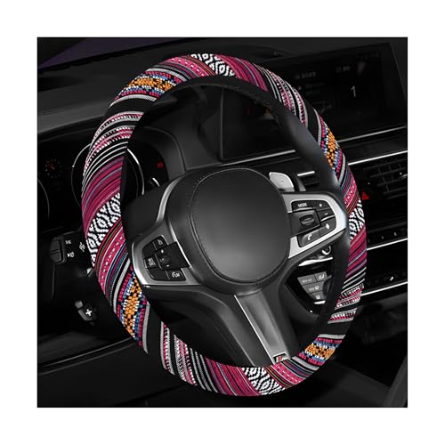 Boho Steering Wheel Cover, 15 Inch Coarse Flax Cloth Ethnic Style Anti-Slip Car Wheel Wrap, Universal Breathable Bohemian Steering Wheel Protector for Cars Vans Trucks (J) - color: J